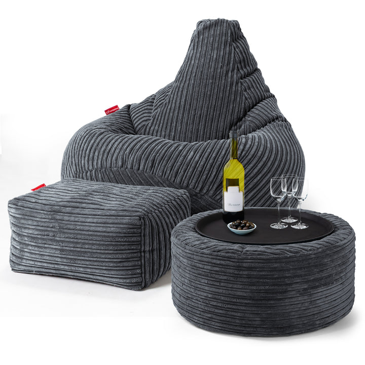 Silla De Juego Puf - Pana Clásica Pizarra Gris 03