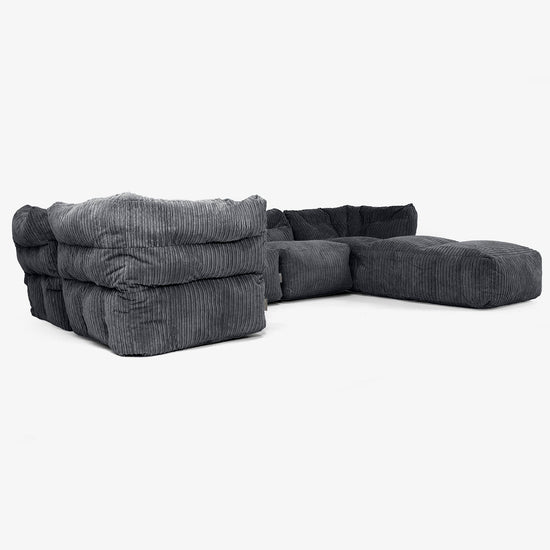 Sofá Modular de 5 Plazas con Chaise Longue - Pana Clásica Negro 02