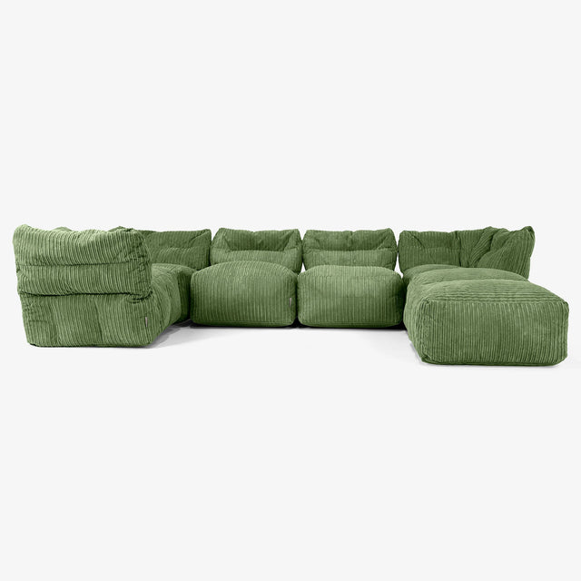 Sofá Modular de 5 Plazas con Chaise Longue - Pana Clásica Bosque Verde 01