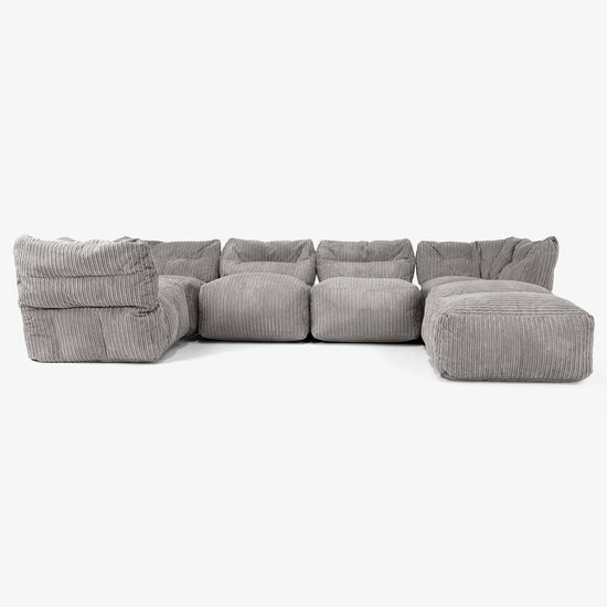 Sofá Modular de 5 Plazas con Chaise Longue - Pana Clásica Grafito 01