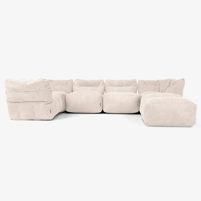 Sofá Modular de 5 Plazas con Chaise Longue - Pana Clásica Marfil 01