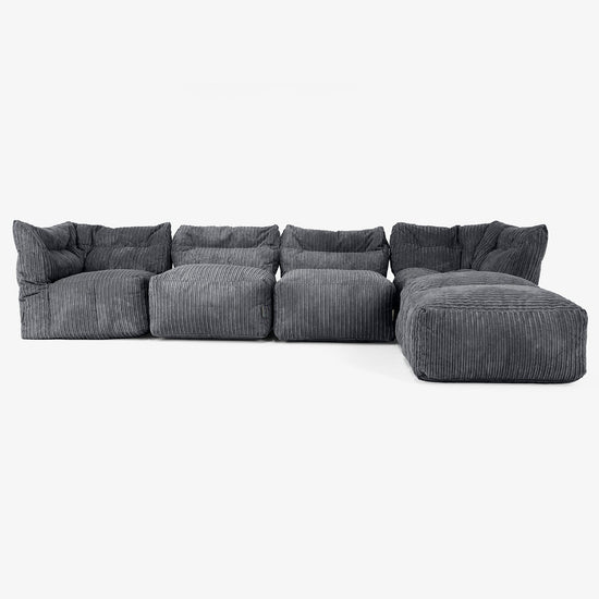 Sofá Modular de 4 Plazas con Chaise Longue - Pana Clásica Negro 01