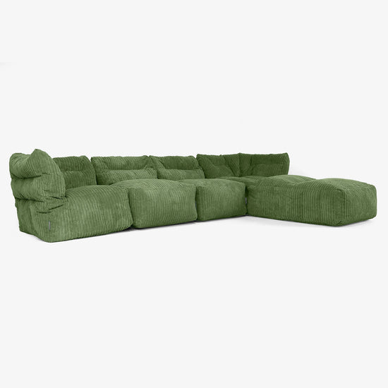 Sofá Modular de 4 Plazas con Chaise Longue - Pana Clásica Bosque Verde 02