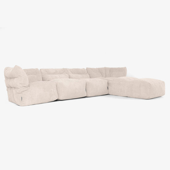 Sofá Modular de 4 Plazas con Chaise Longue - Pana Clásica Marfil 02