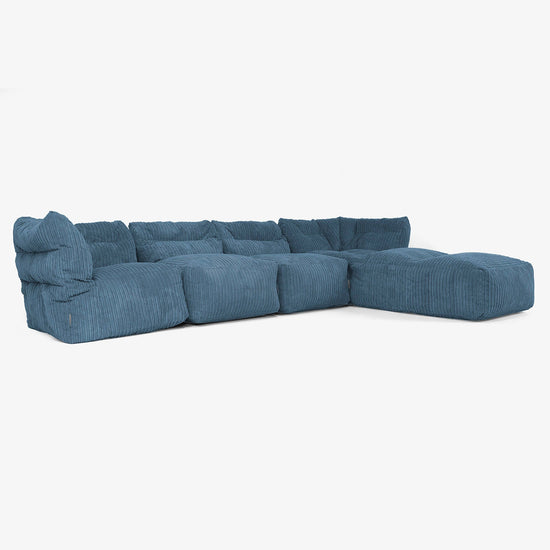 Sofá Modular de 4 Plazas con Chaise Longue - Pana Clásica Azul marino 02