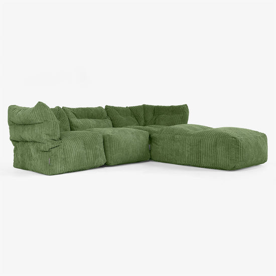 Sofá Modular de 3 Plazas con Chaise Longue y Brazos - Pana Clásica Bosque Verde 02