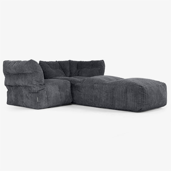 Sofá Modular de 2 Plazas con Chaise Longue - Pana Clásica Negro 02