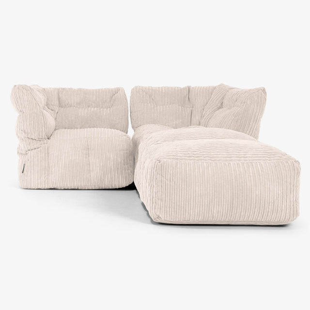 Sofá Modular de 2 Plazas con Chaise Longue - Pana Clásica Marfil 01