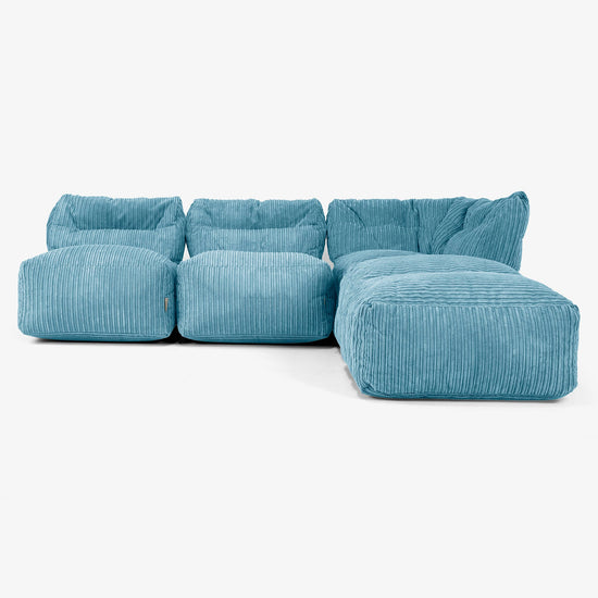 Sofá Modular de 3 Plazas con Chaise Longue, sin Brazos - Pana Clásica Egeo Azul 01