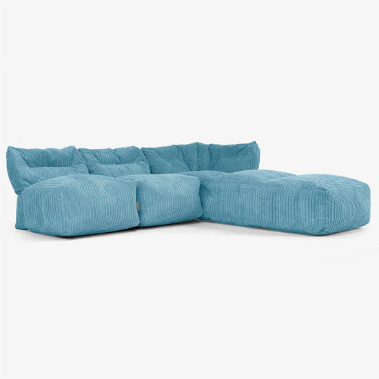 Sofá Modular de 3 Plazas con Chaise Longue, sin Brazos - Pana Clásica Egeo Azul 02