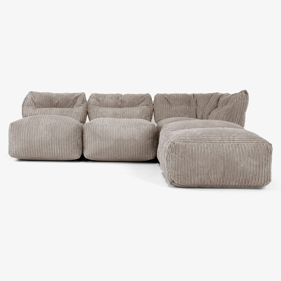 Sofá Modular de 3 Plazas con Chaise Longue, sin Brazos - Pana Clásica Marrón empolvado 01