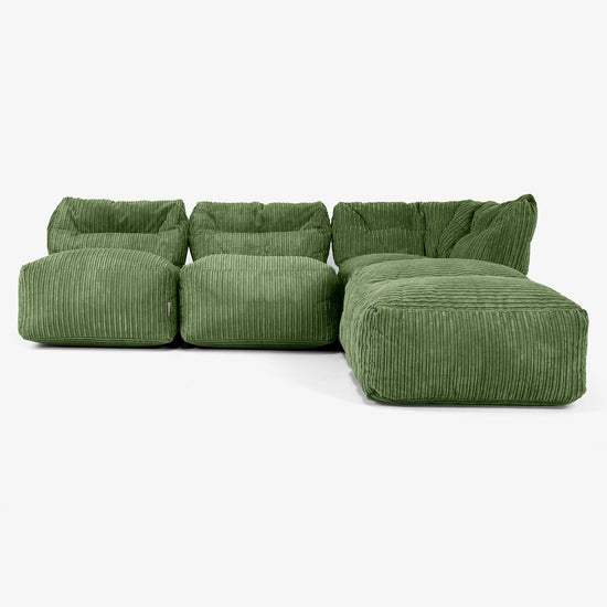 Sofá Modular de 3 Plazas con Chaise Longue, sin Brazos - Pana Clásica Bosque Verde 01