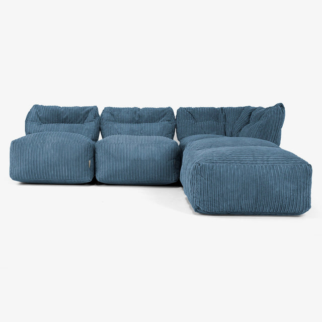 Sofá Modular de 3 Plazas con Chaise Longue, sin Brazos - Pana Clásica Azul marino 01