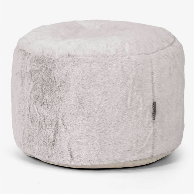 Reposapiés Redondo - Piel de Conejo Sintética Gris Claro 01