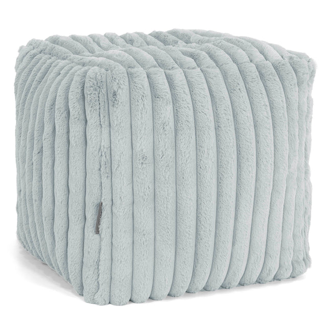 Puf Reposapiés Cubo - Pana de Felpa Ultra Azul Huevo de Pato 01