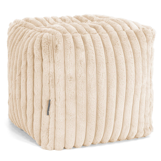 Puf Reposapiés Cubo - Pana de Felpa Ultra Crema 01