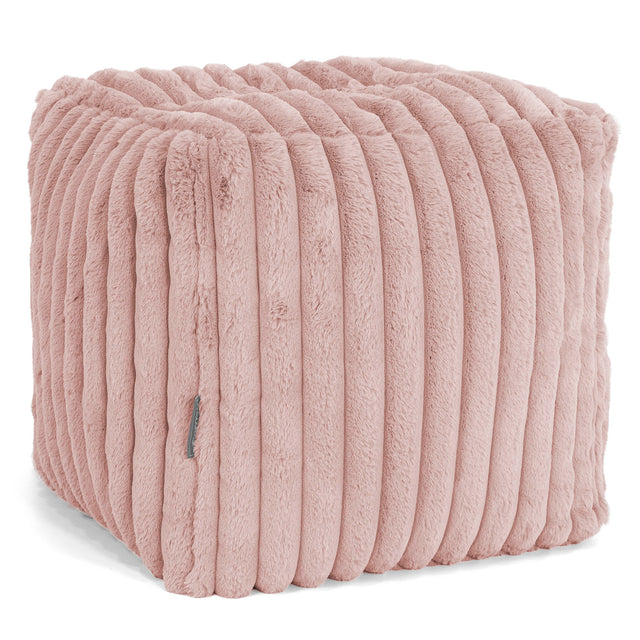 Puf Reposapiés Cubo - Pana de Felpa Ultra Rosa Empolvado 01