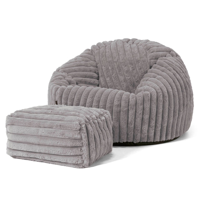 Puff Redondo - Pana de Felpa Ultra Gris 02