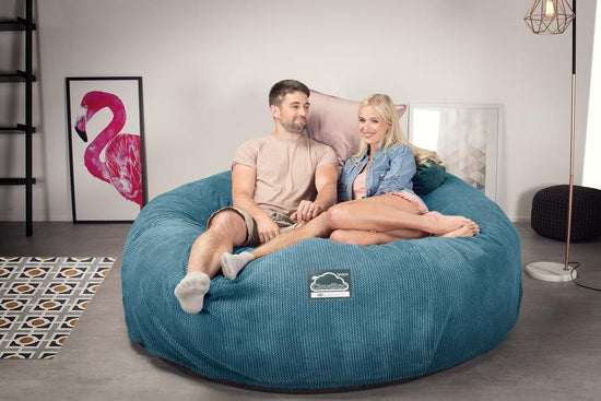 Lounge Pug, CloudSac 3000 XXL, Sofá Puf Viscoelástico King Sized, Pana efecto Waffle Egeo Azul