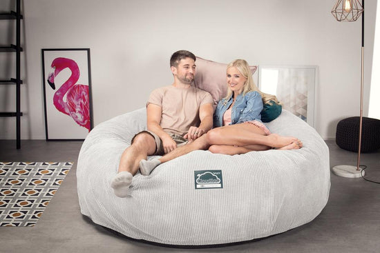 Lounge Pug, CloudSac 3000 XXL, Sofá Puf Viscoelástico King Sized, Pana efecto Waffle Crema