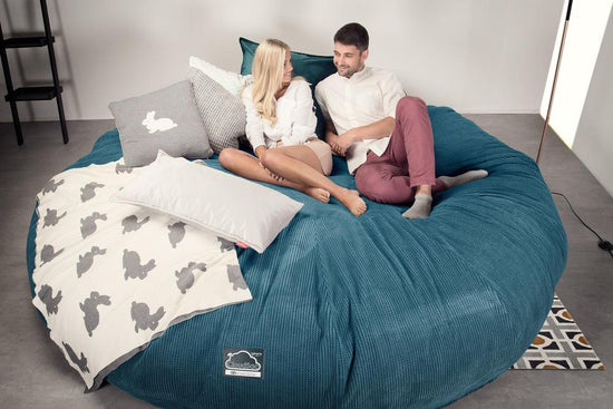Lounge Pug, CloudSac 5000 XXXXXL, Sofá Puf Viscoelástico Titánico, Pana efecto Waffle Egeo Azul