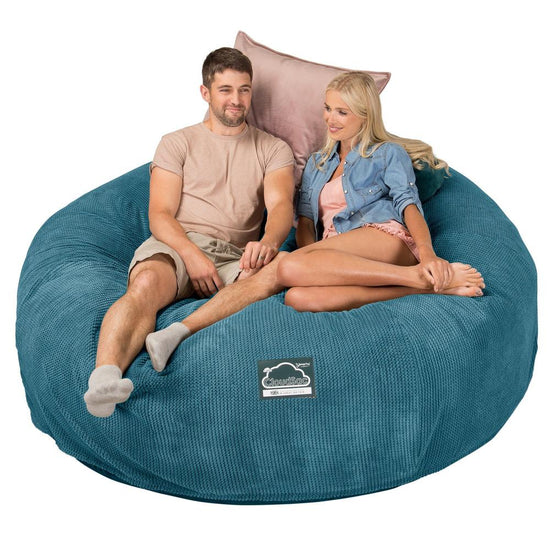 Lounge Pug, CloudSac 3000 XXL, Sofá Puf Viscoelástico King Sized, Pana efecto Waffle Egeo Azul