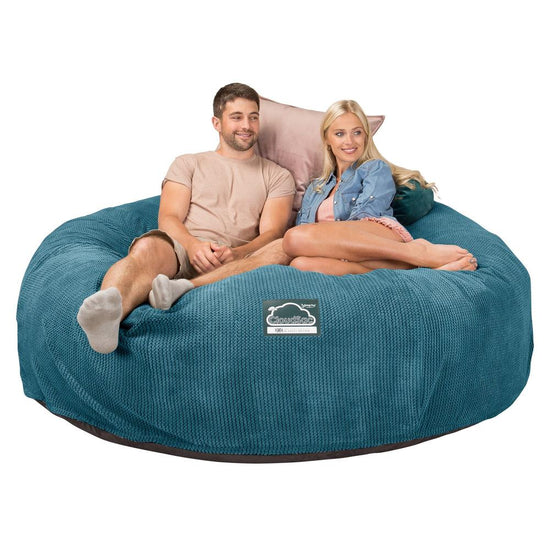 Lounge Pug, CloudSac 3000 XXL, Sofá Puf Viscoelástico King Sized, Pana efecto Waffle Egeo Azul