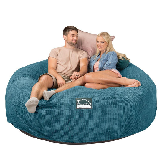 Lounge Pug, CloudSac 3000 XXL, Sofá Puf Viscoelástico King Sized, Pana efecto Waffle Egeo Azul