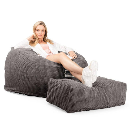 Lounge Pug, CloudSac 510 XL, Puf Viscoelástico Extra Grande, Pana efecto Waffle Carbón Gris