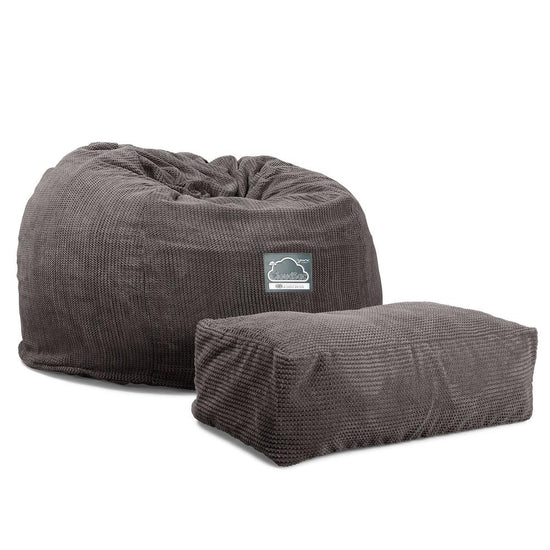 Lounge Pug, CloudSac 510 XL, Puf Viscoelástico Extra Grande, Pana efecto Waffle Carbón Gris