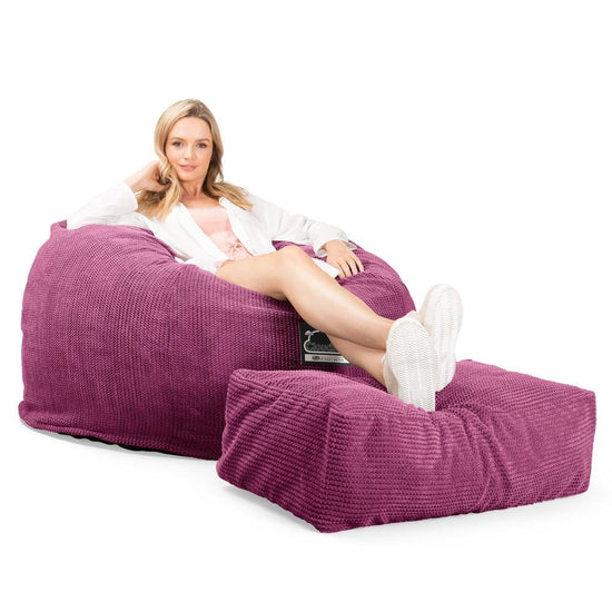 Lounge Pug, CloudSac 510 XL, Puf Viscoelástico Extra Grande, Pana efecto Waffle Rosa