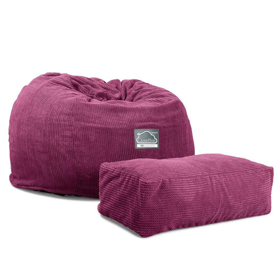 Lounge Pug, CloudSac 510 XL, Puf Viscoelástico Extra Grande, Pana efecto Waffle Rosa