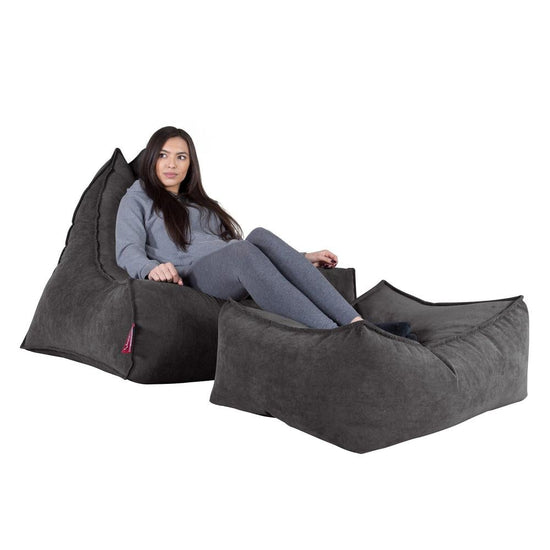 LOUNGE PUG, Escabel Gigante, Tejido de Rejilla - Grafito