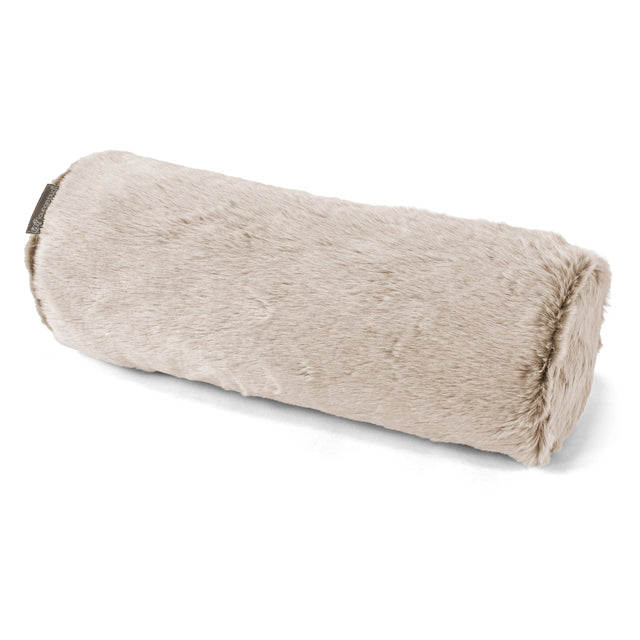 Cojín Cilíndrico 20 x 55cm - Piel de Conejo Sintética Marrón Dorado 01