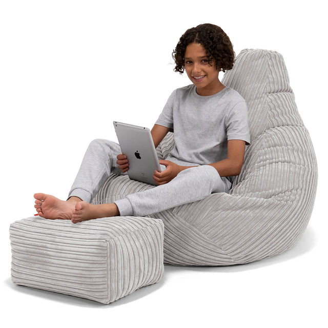 Puf Silla de Juego para Niños de 6 a 14 años - Pana Clásica Aluminio Plata 01