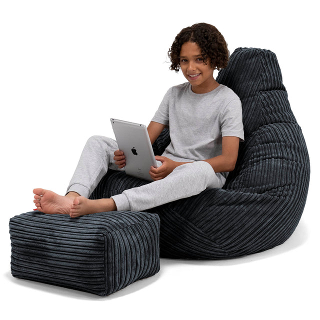 Puf Silla de Juego para Niños de 6 a 14 años - Pana Clásica Negro 01