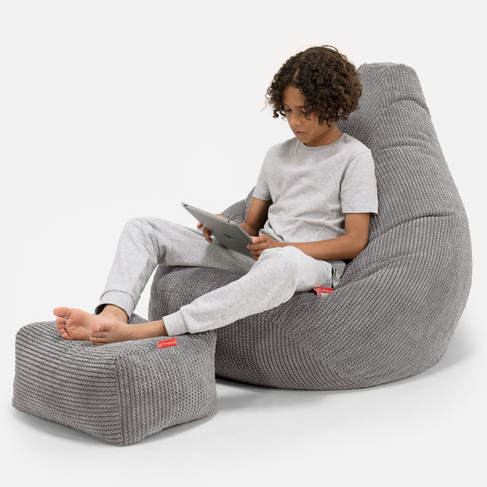 Puf Silla de Juego para Niños de 6 a 14 años - Pompón Carbón Gris 01