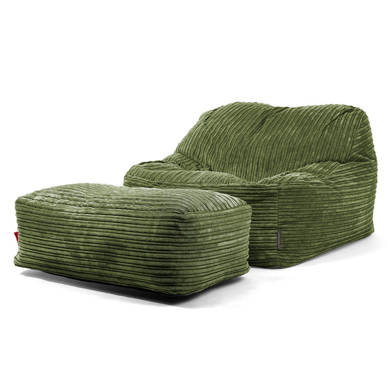 Puf Silla Encorvada - Pana Clásica Bosque Verde 01