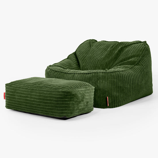 Puf Silla Encorvada - Pana Clásica Bosque Verde 02