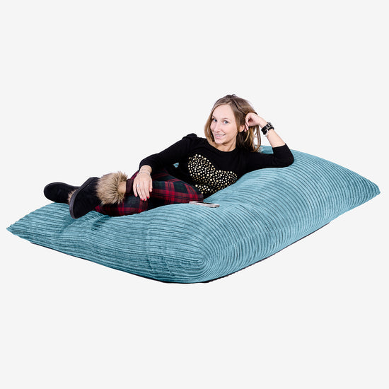 Puff Gigante Cama XL - Pana Clásica Egeo Azul 03