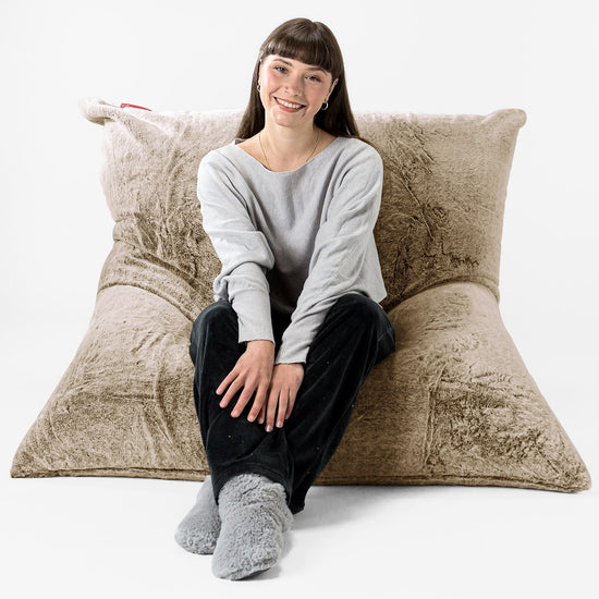 Puff Gigante Cama XL - Piel de Conejo Sintética Marrón Dorado 01