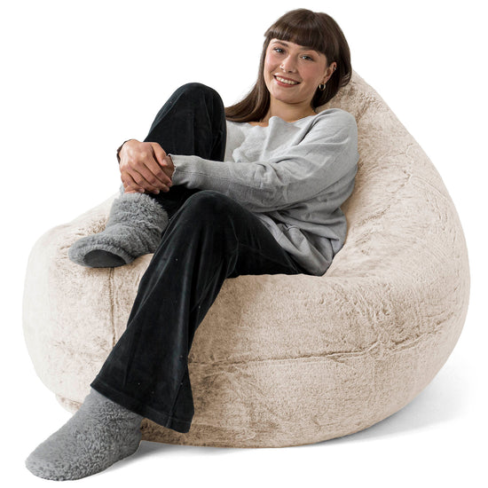 Puff Gigante Cama XL - Piel de Conejo Sintética Marrón Dorado 02