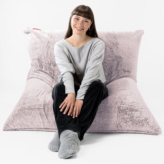 Puff Gigante Cama XL - Piel de Conejo Sintética Rosa Empolvado 01