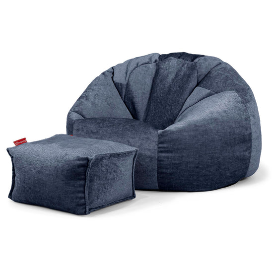 Puff Redondo - Chenille Azul marino 02