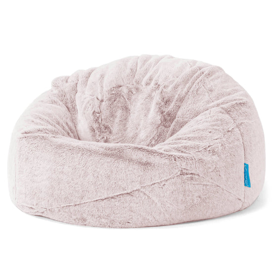 Puff Redondo Infantil - Piel de Conejo Sintética Rosa Empolvado 01