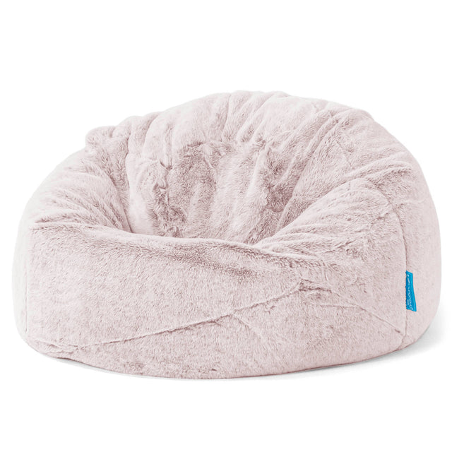 Puff Redondo Infantil - Piel de Conejo Sintética Rosa Empolvado 01
