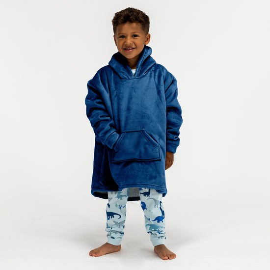 Sudadera Tipo Manta con Capucha Extragrande para Niños - Tela Minky Lisa Azul oscuro 03