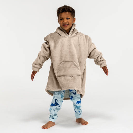 Sudadera Tipo Manta con Capucha Extragrande para Niños - Tela Minky Lisa Crema / Visón 03