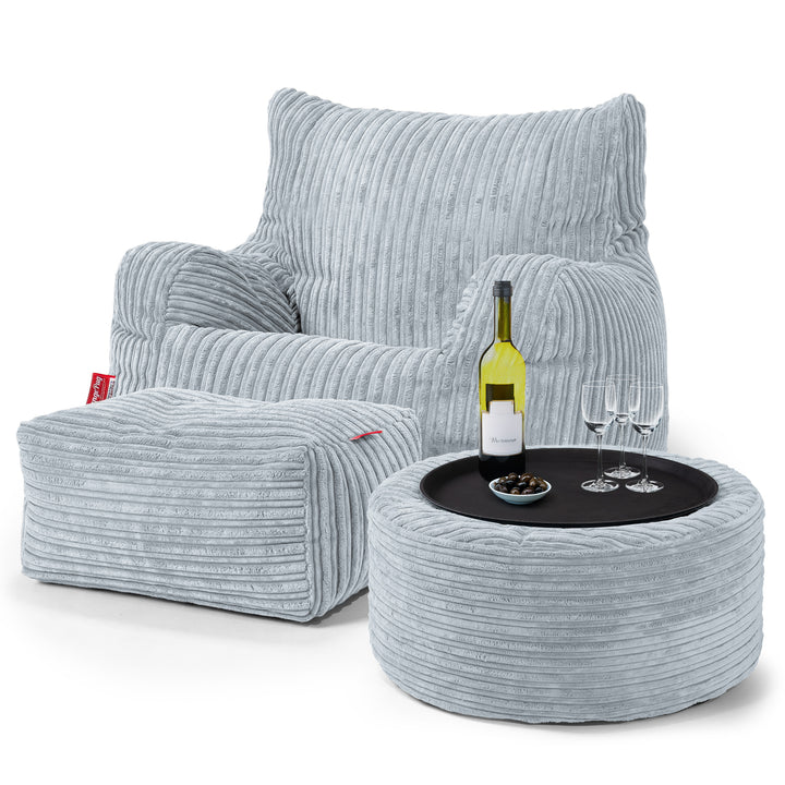 Puff Sillón Josephine - Pana Clásica Bebé Azul 03