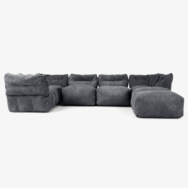 Sofá Modular de 5 Plazas con Chaise Longue - Pana Clásica Negro 01